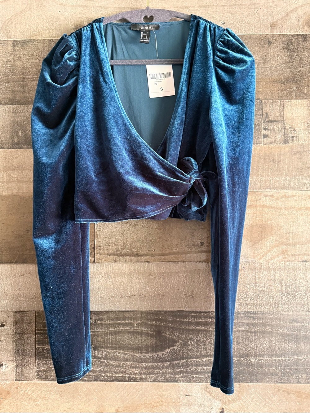Forever 21 Teal Velvet Wrap Crop Top - Picture 2 of 12